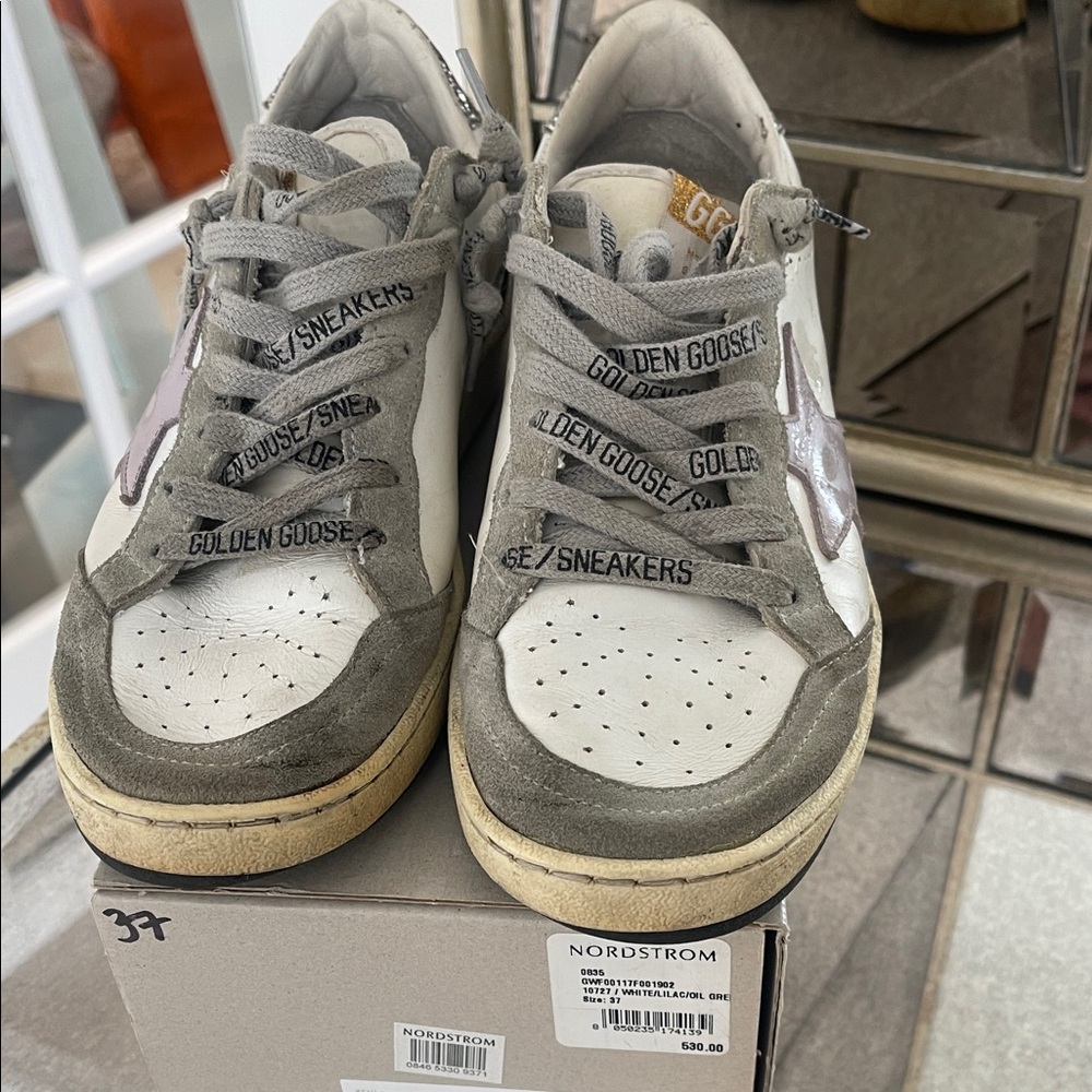 Golden Goose White and Gray Sneakers with Star Detail